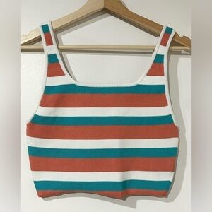Aritzia Babaton Sculpt Knit‎ Squareneck Cropped Tank Turquoise Blue Grapefruit M